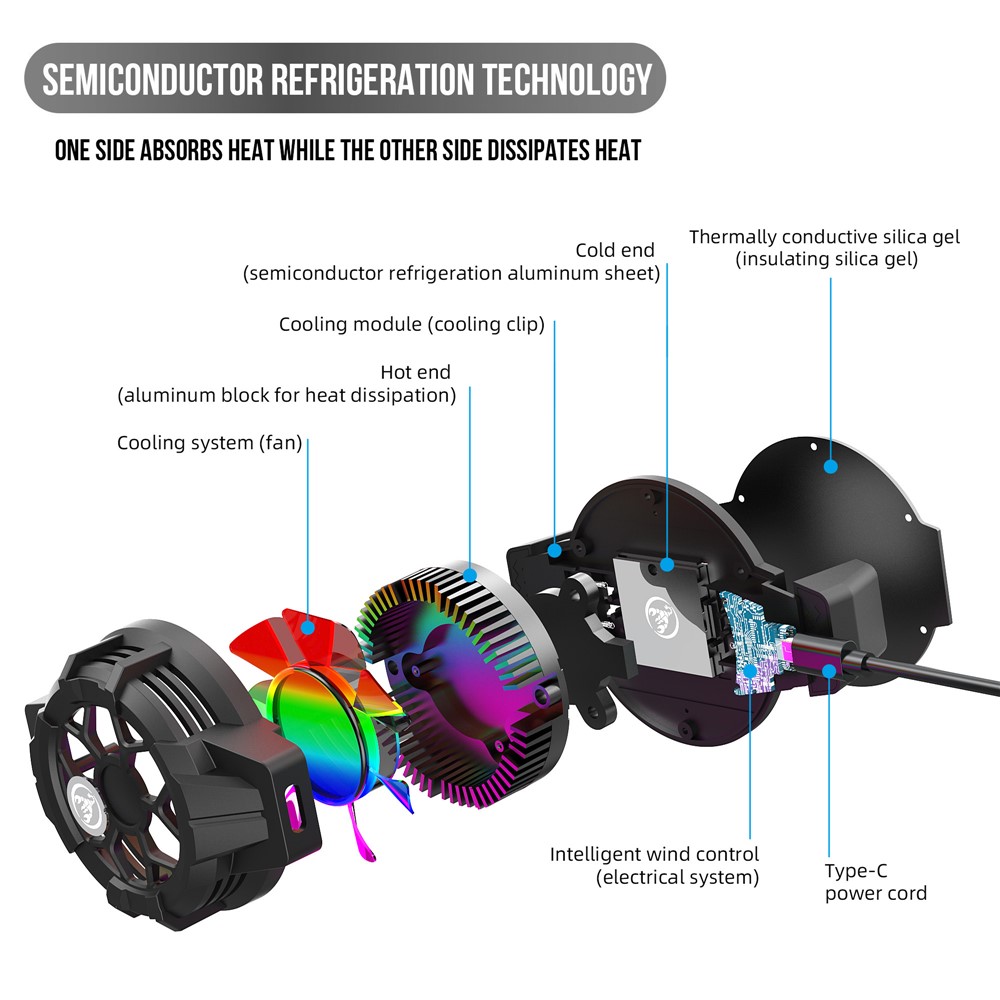 HXSJ P10 Mobile Phone Radiator Cooling Fan Smartphone Live Streaming Gaming Heat Dissipation Cooler - Black-6