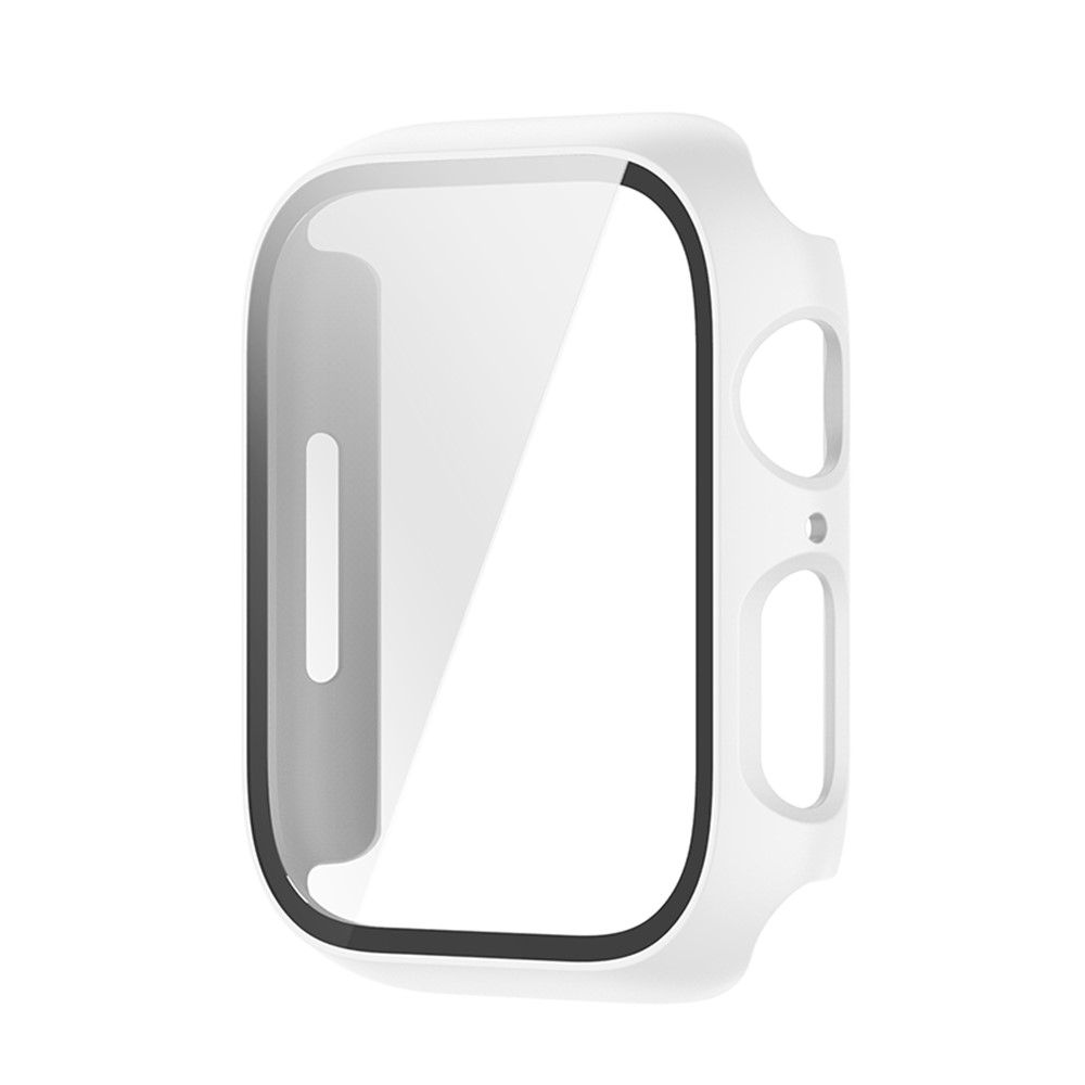 2 in 1 Hard PC Frame with Tempered Glass Screen Protector Integrated Watch Case Protective Cover for Apple Watch Series 7 45mm - White-3