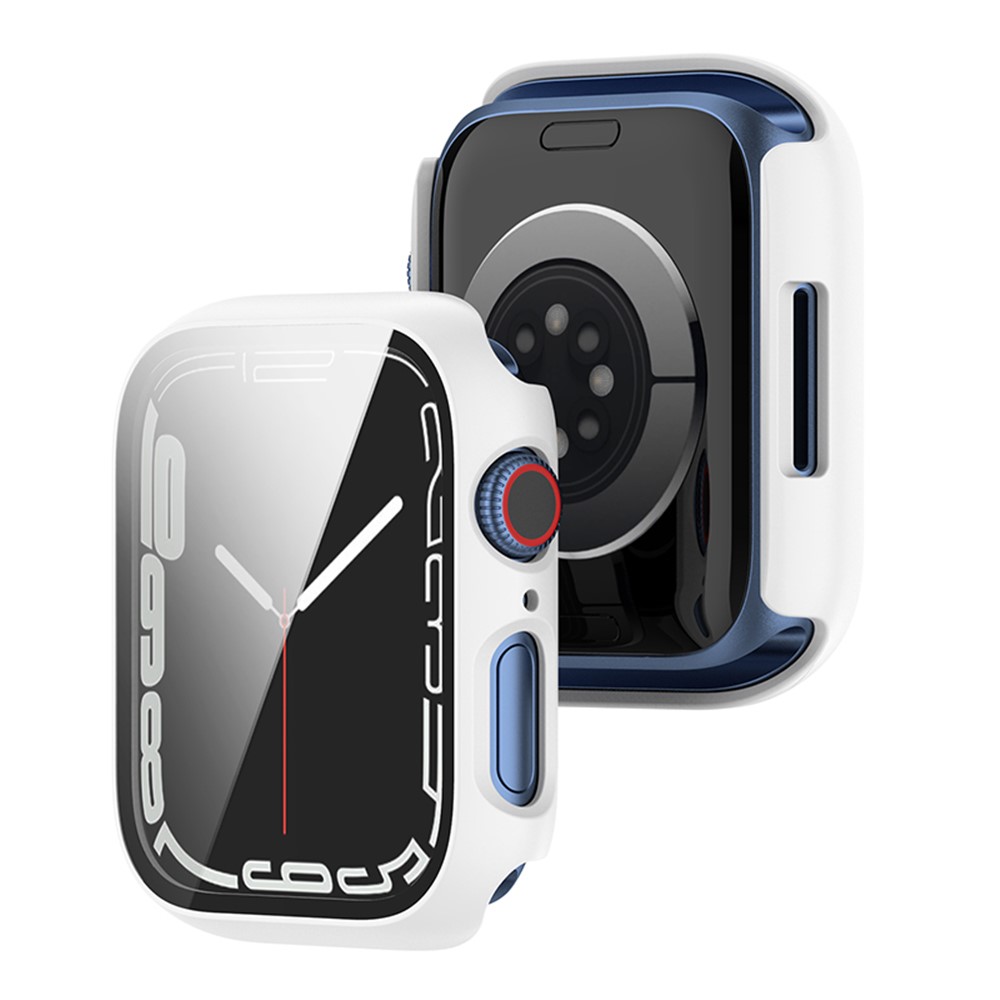 2 in 1 Hard PC Frame with Tempered Glass Screen Protector Integrated Watch Case Protective Cover for Apple Watch Series 7 45mm - White-5