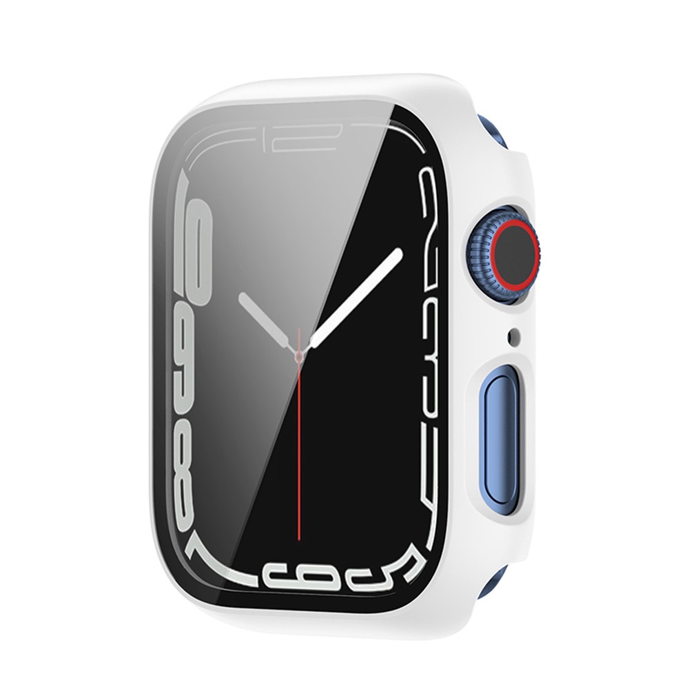 2 in 1 Hard PC Frame with Tempered Glass Screen Protector Integrated Watch Case Protective Cover for Apple Watch Series 7 45mm - White-6