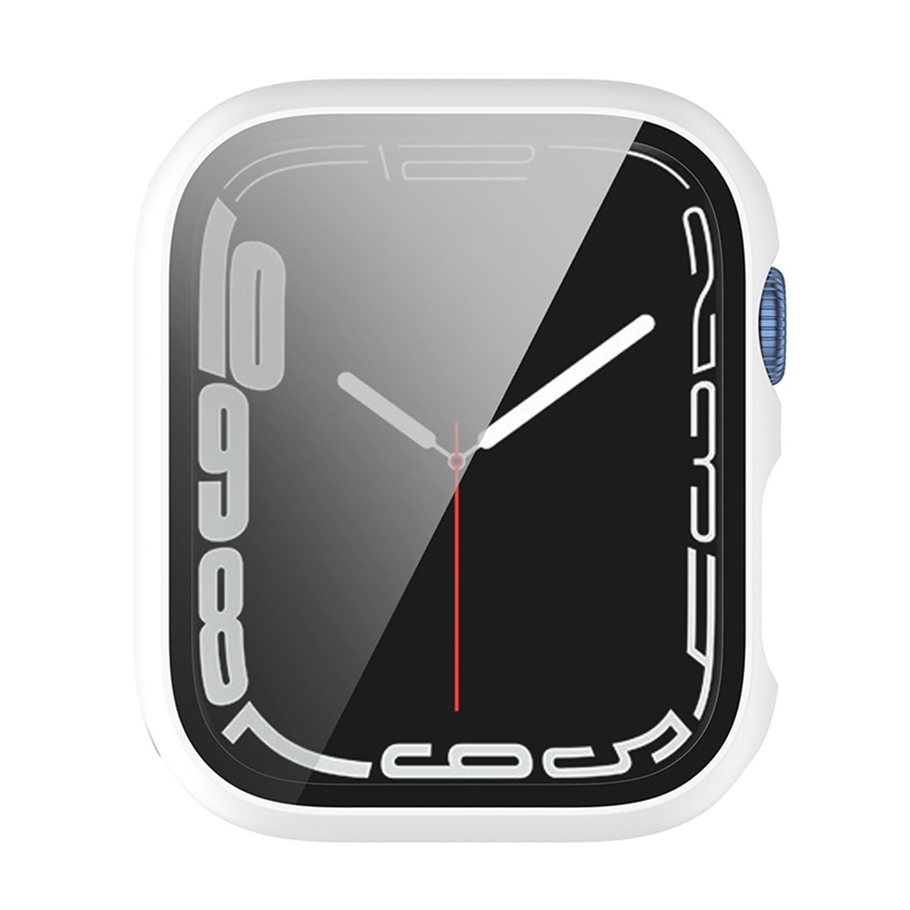 2 in 1 Hard PC Frame with Tempered Glass Screen Protector Integrated Watch Case Protective Cover for Apple Watch Series 7 45mm - White-7