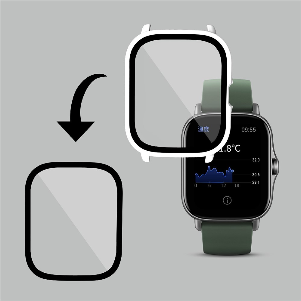 Hard PC All-Around Protective Shell with HD Anti-Scratch Tempered Glass Screen Protector for Huami Amazfit GTS 2 - White-3