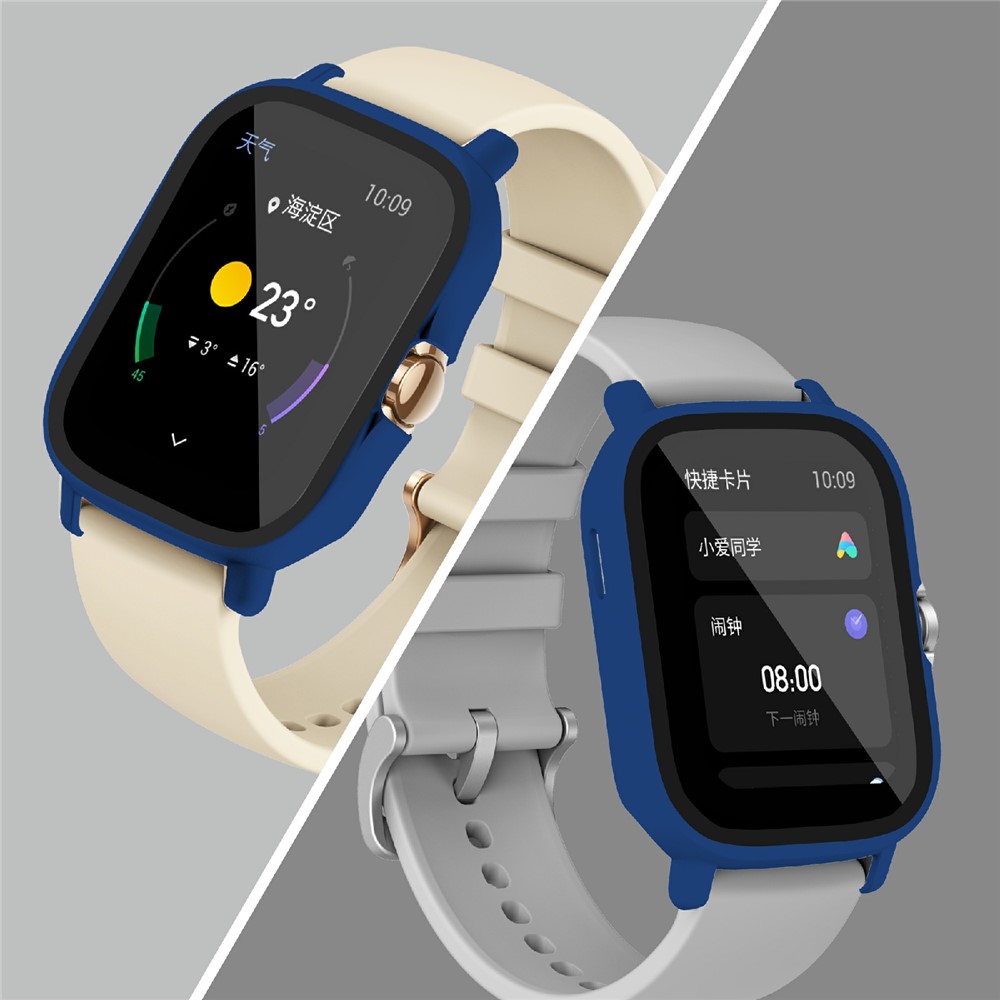 Hard PC All-Around Protective Shell with HD Anti-Scratch Tempered Glass Screen Protector for Huami Amazfit GTS 2 - Midnight Blue-10