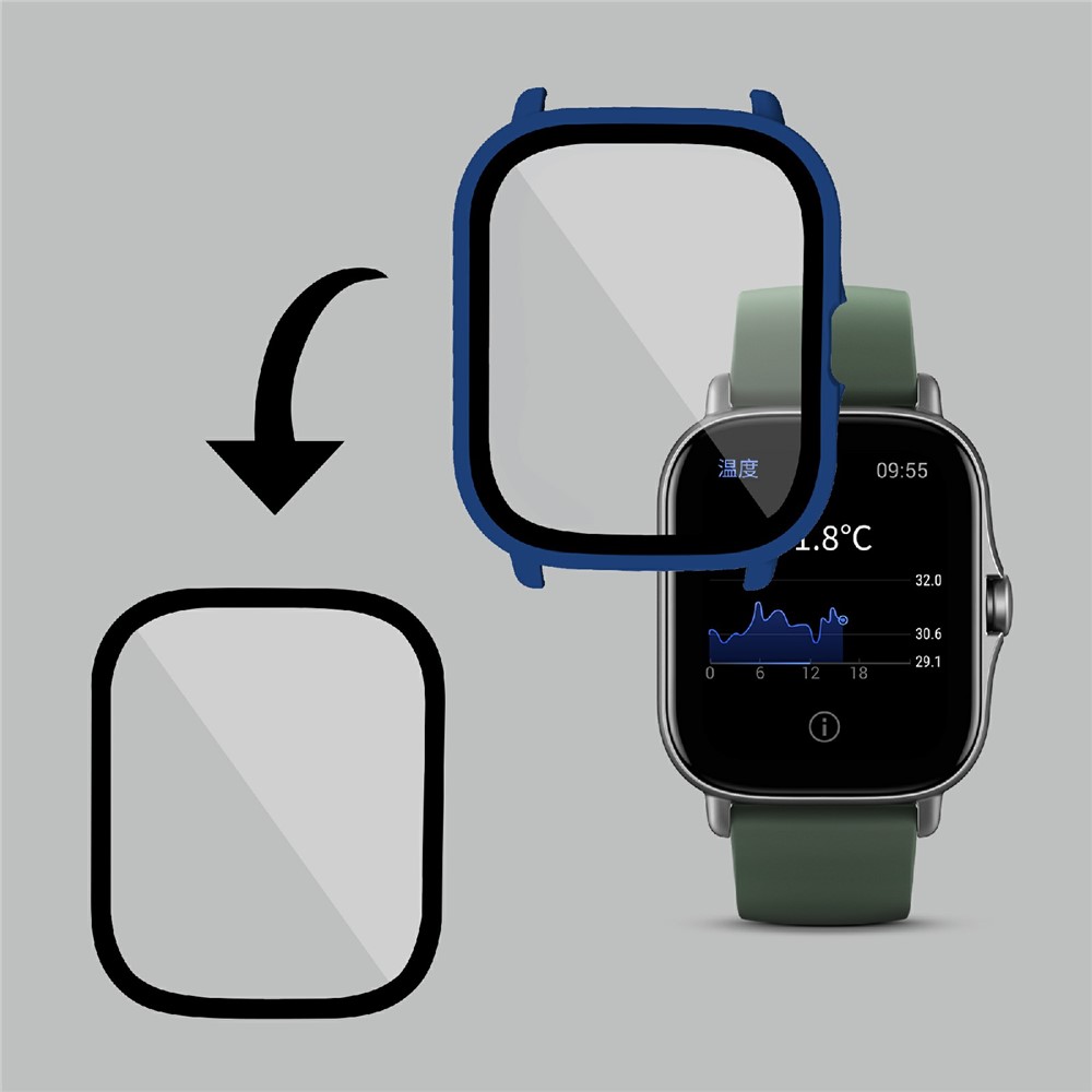 Hard PC All-Around Protective Shell with HD Anti-Scratch Tempered Glass Screen Protector for Huami Amazfit GTS 2 - Midnight Blue-3