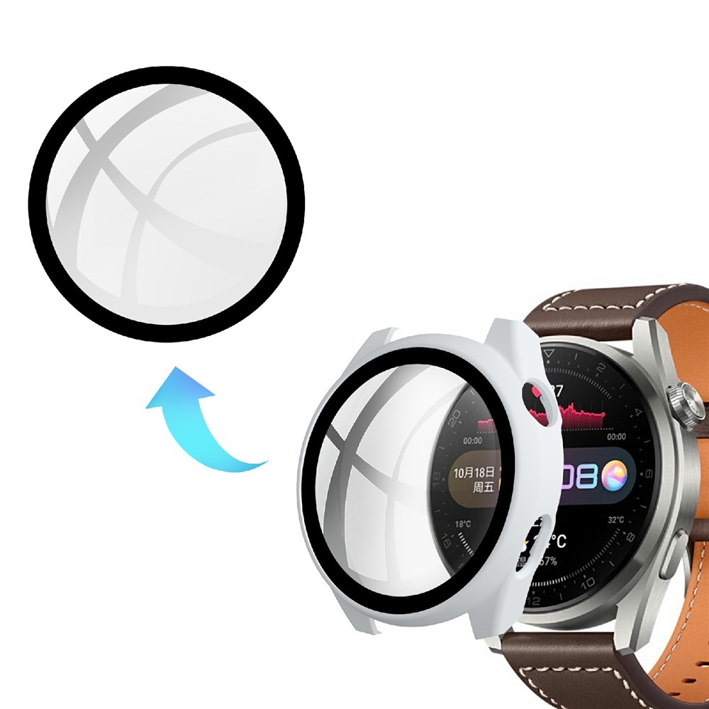 All-Around Scratch Resistant Rubberized Hard PC Case with Touch Sensitive Tempered Glass Screen Protector for Huawei Watch 3 Pro 48mm - White-3