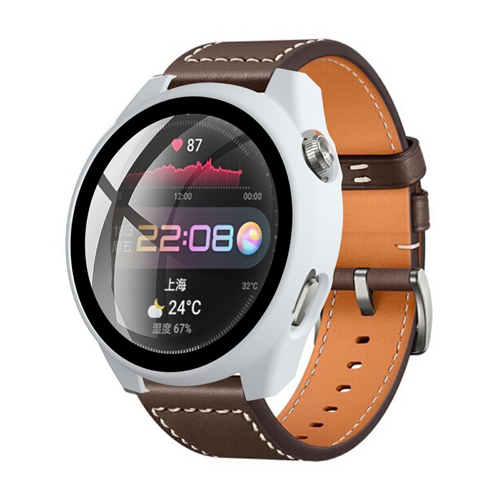 All-Around Scratch Resistant Rubberized Hard PC Case with Touch Sensitive Tempered Glass Screen Protector for Huawei Watch 3 Pro 48mm - White-4