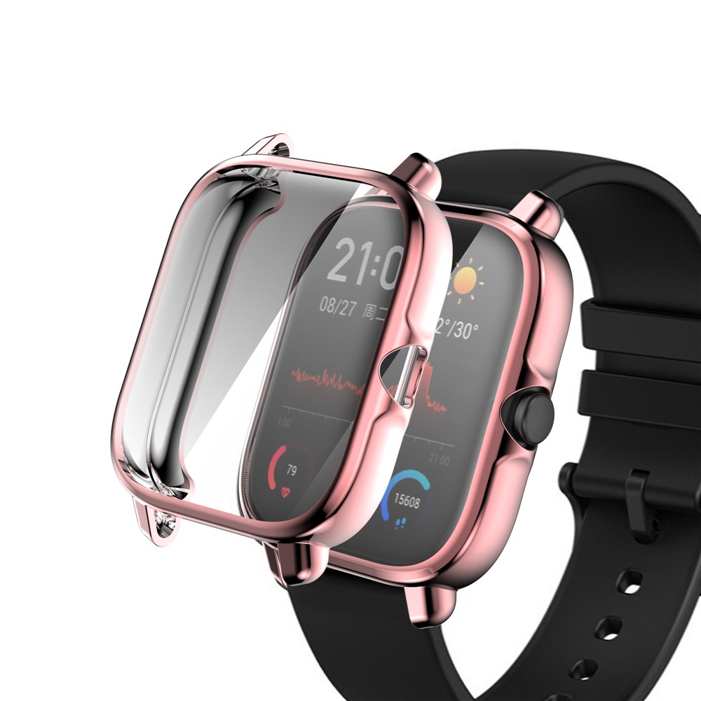 Electroplating Soft TPU Protective Watch Case Full Around Replacement Protector Cover for Huami Amazfit GTS3 - Pink-1