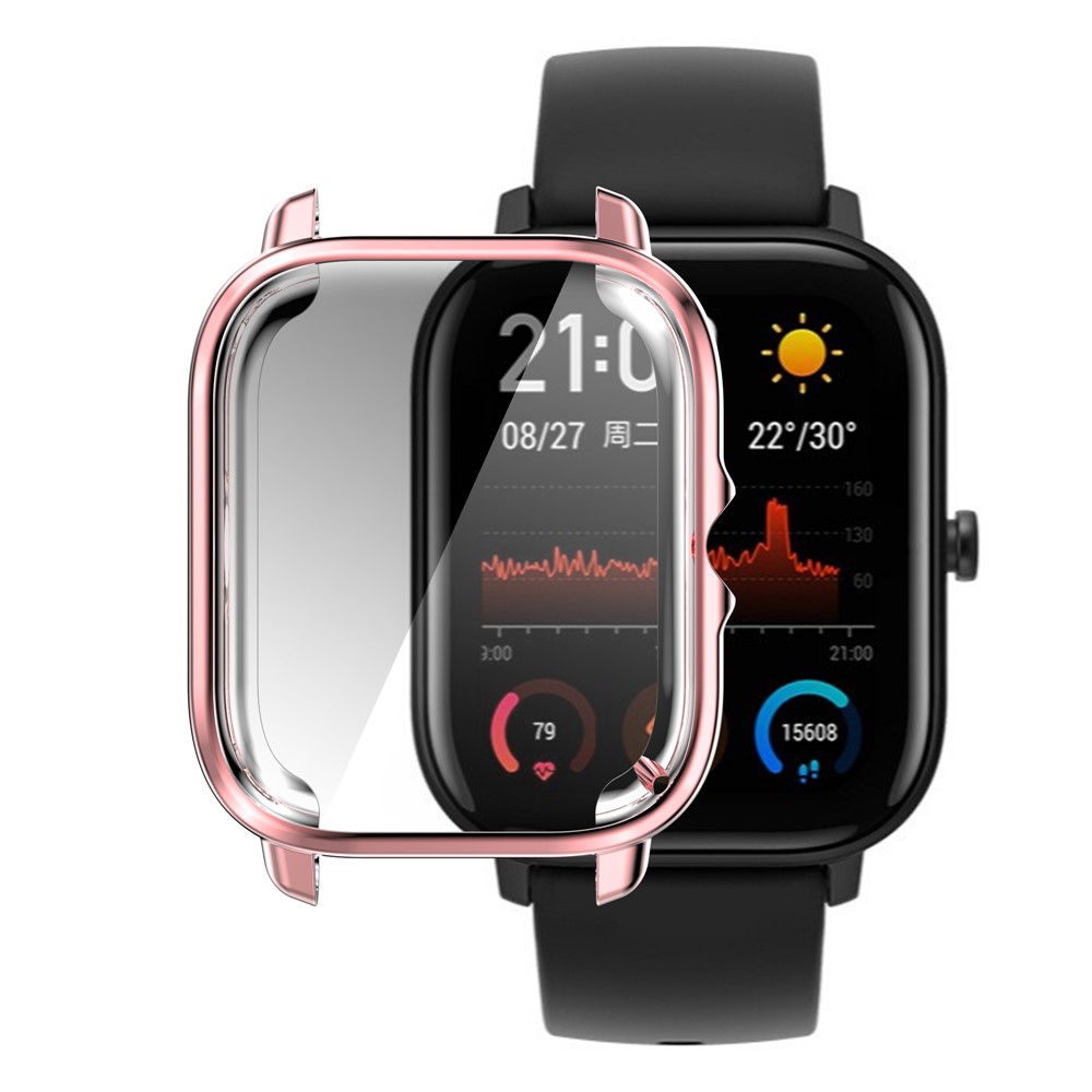 Electroplating Soft TPU Protective Watch Case Full Around Replacement Protector Cover for Huami Amazfit GTS3 - Pink-6