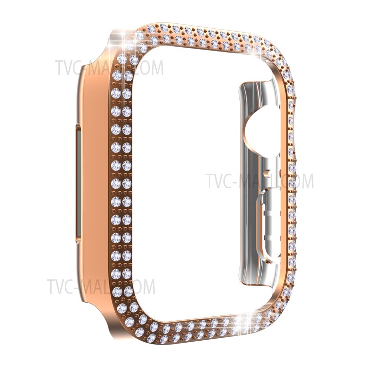 Electroplating Hard PC Rhinestone Decor Smart Watch Case Cover for Apple Watch Series 7 45mm - Rose Gold-2