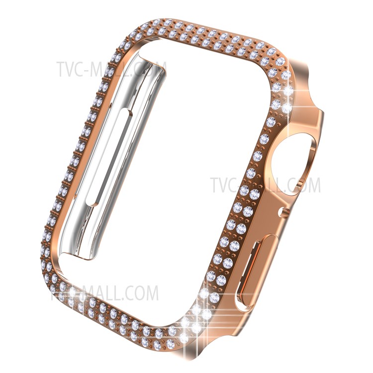 Electroplating Hard PC Rhinestone Decor Smart Watch Case Cover for Apple Watch Series 7 45mm - Rose Gold-3