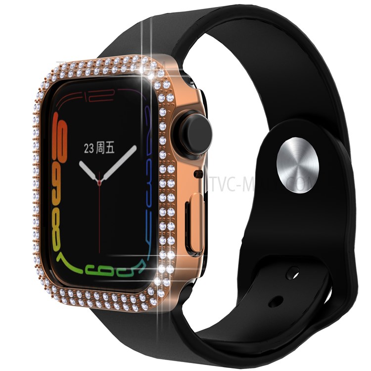 Electroplating Hard PC Rhinestone Decor Smart Watch Case Cover for Apple Watch Series 7 45mm - Rose Gold-4