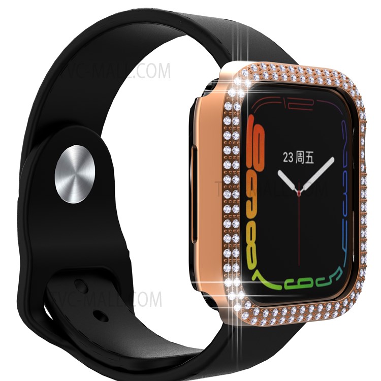 Electroplating Hard PC Rhinestone Decor Smart Watch Case Cover for Apple Watch Series 7 45mm - Rose Gold-5