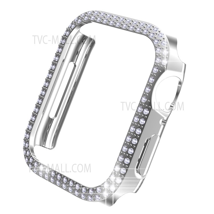 Electroplating Hard PC Rhinestone Decor Smart Watch Case Cover for Apple Watch Series 7 45mm - Silver-3