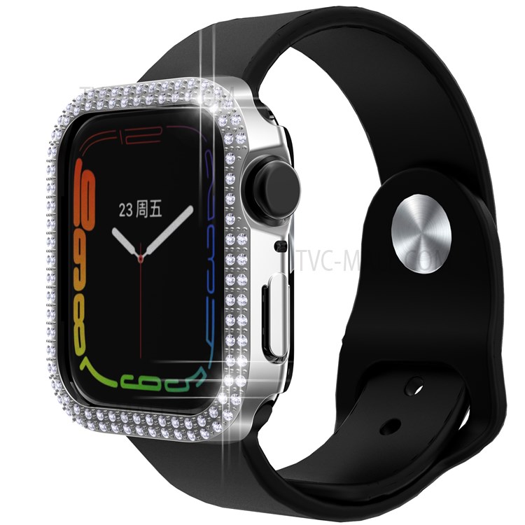 Electroplating Hard PC Rhinestone Decor Smart Watch Case Cover for Apple Watch Series 7 45mm - Silver-4