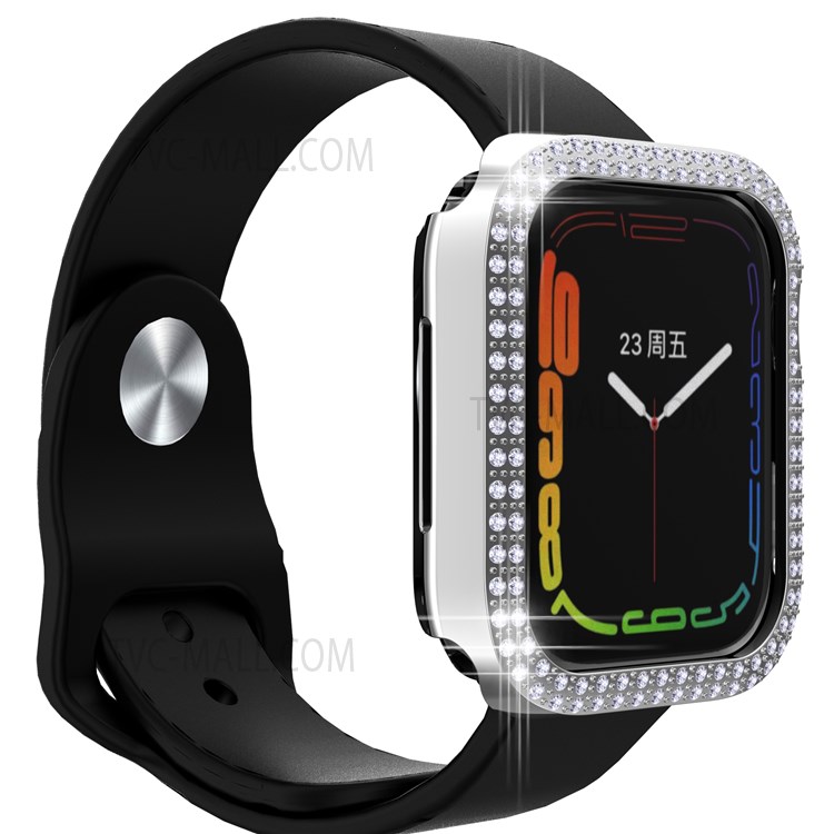 Electroplating Hard PC Rhinestone Decor Smart Watch Case Cover for Apple Watch Series 7 45mm - Silver-5