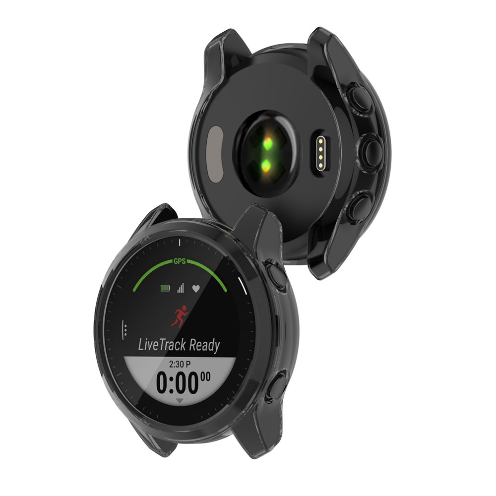 Drop Protection Watch Frame Cover Soft TPU Case for Garmin Forerunner 945 LTE - Transparent Black-2