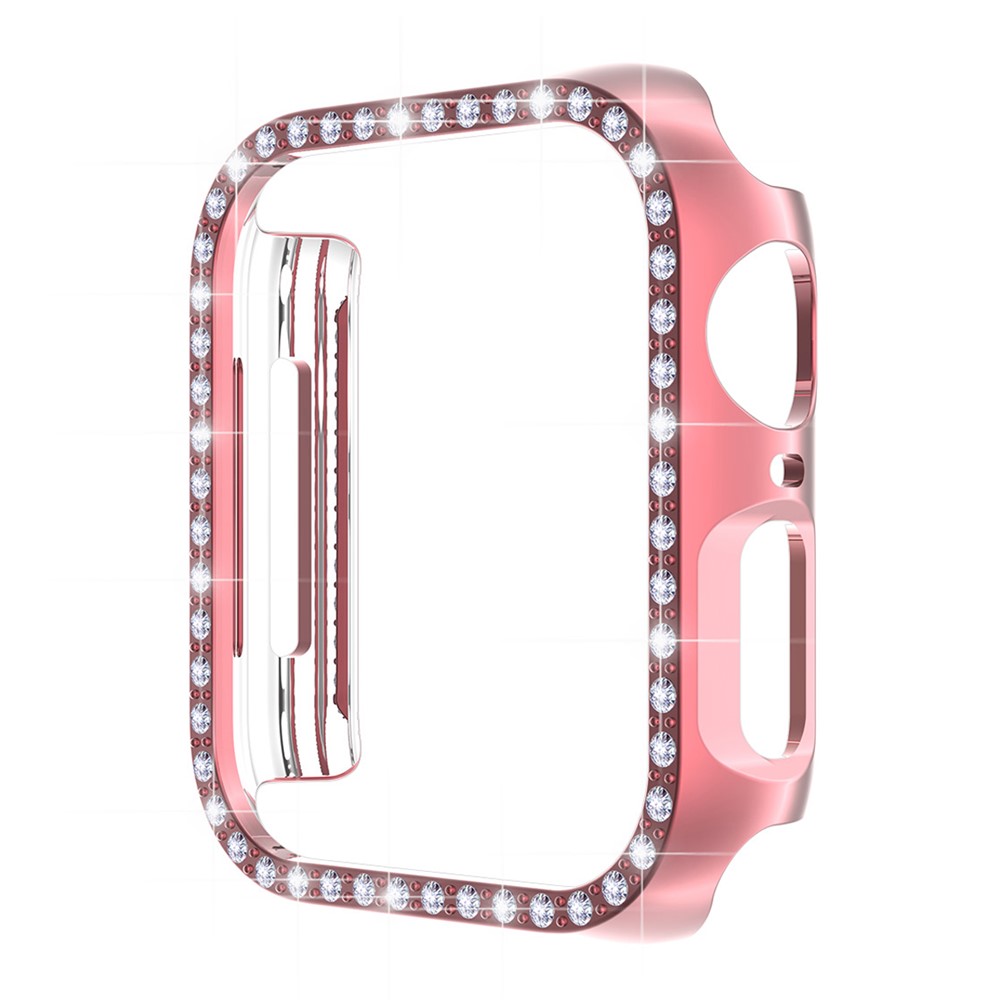 ENKAY Rhinestone Decor Electroplating Hard PC Watch Case Cover with Full Coverage Curved PET Screen Protector for Apple Watch Series 7 41mm - Pink-2