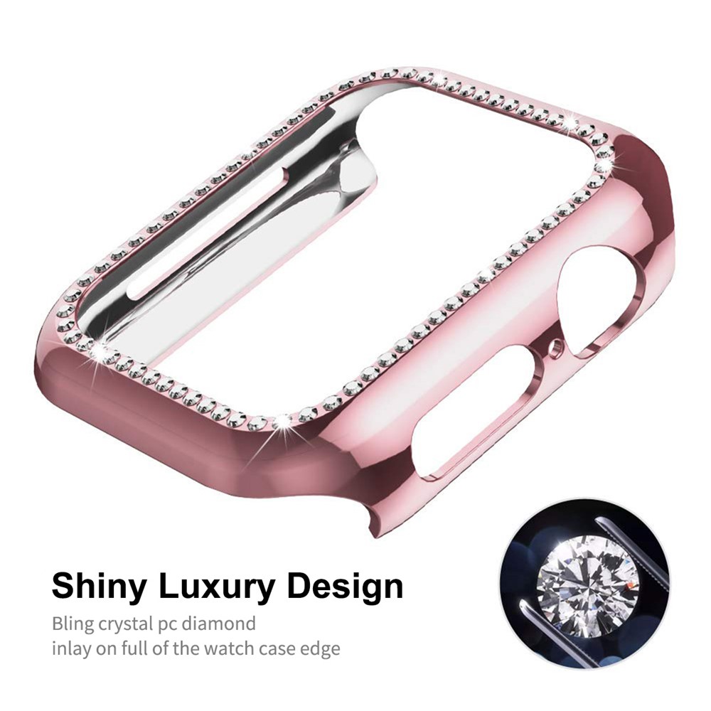 ENKAY Rhinestone Decor Electroplating Hard PC Watch Case Cover with Full Coverage Curved PET Screen Protector for Apple Watch Series 7 41mm - Pink-3