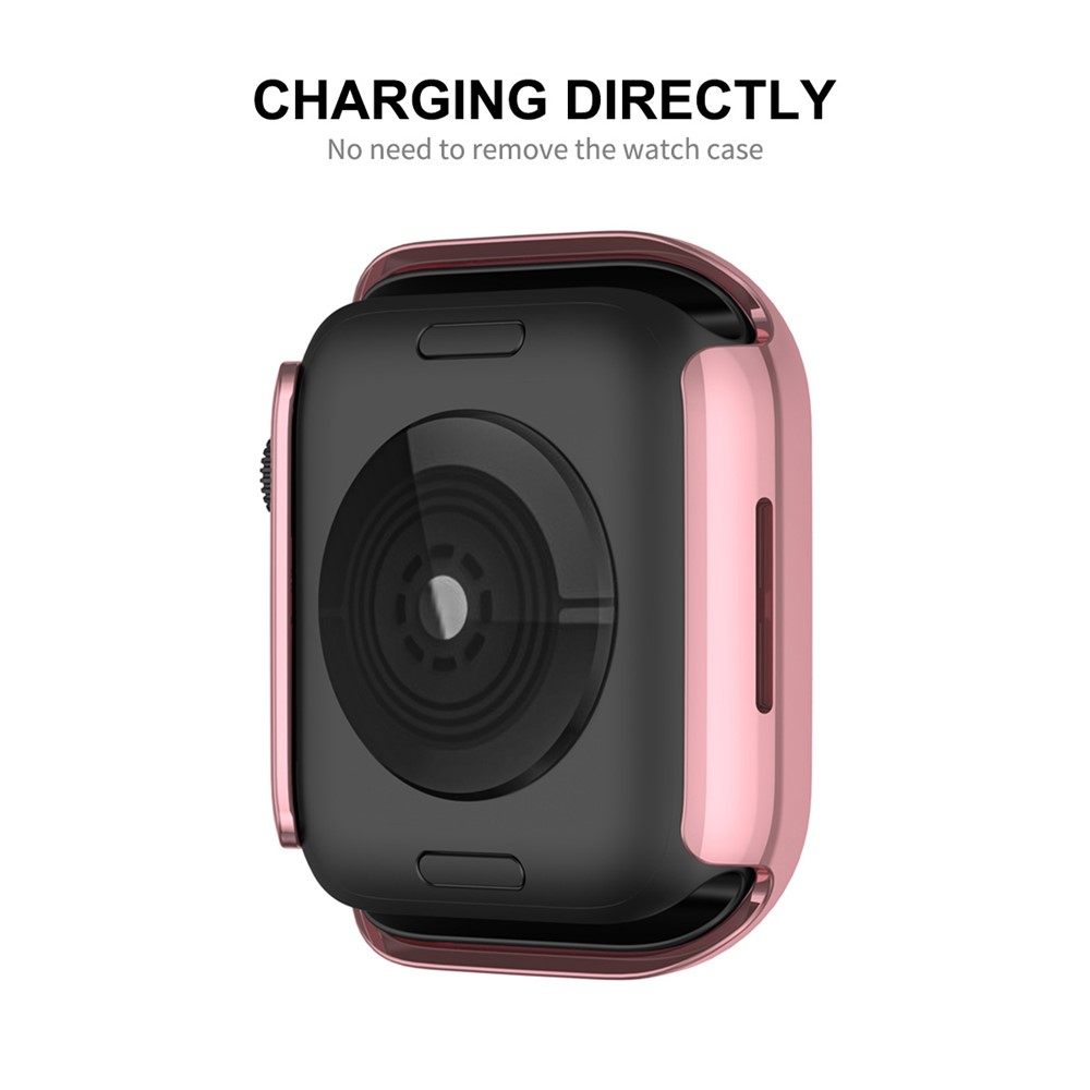 ENKAY Rhinestone Decor Electroplating Hard PC Watch Case Cover with Full Coverage Curved PET Screen Protector for Apple Watch Series 7 41mm - Pink-4