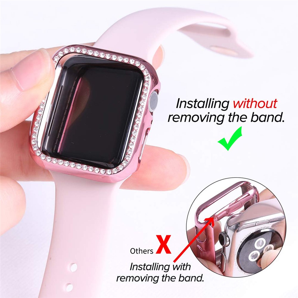 ENKAY Rhinestone Decor Electroplating Hard PC Watch Case Cover with Full Coverage Curved PET Screen Protector for Apple Watch Series 7 41mm - Pink-5