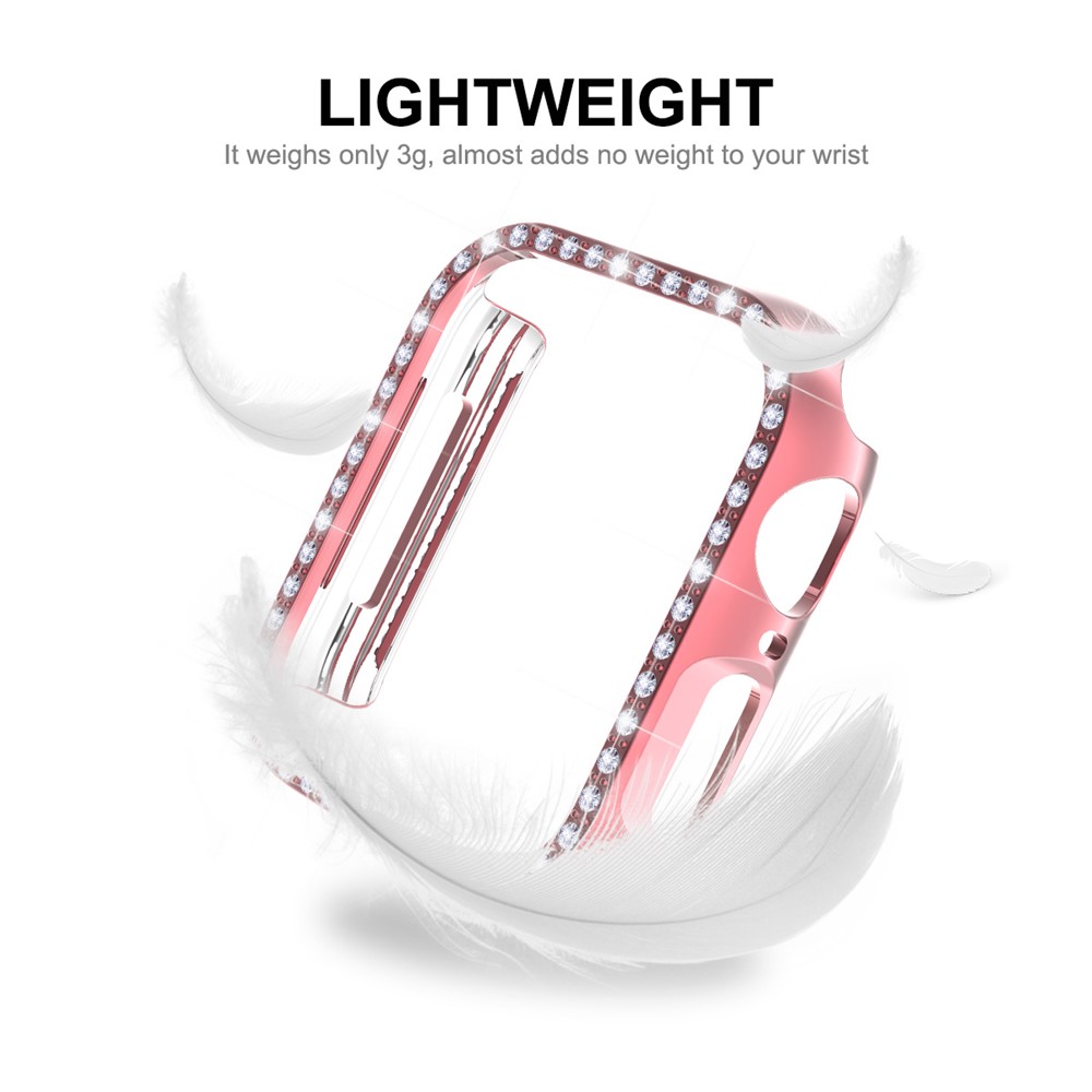 ENKAY Rhinestone Decor Electroplating Hard PC Watch Case Cover with Full Coverage Curved PET Screen Protector for Apple Watch Series 7 41mm - Pink-7