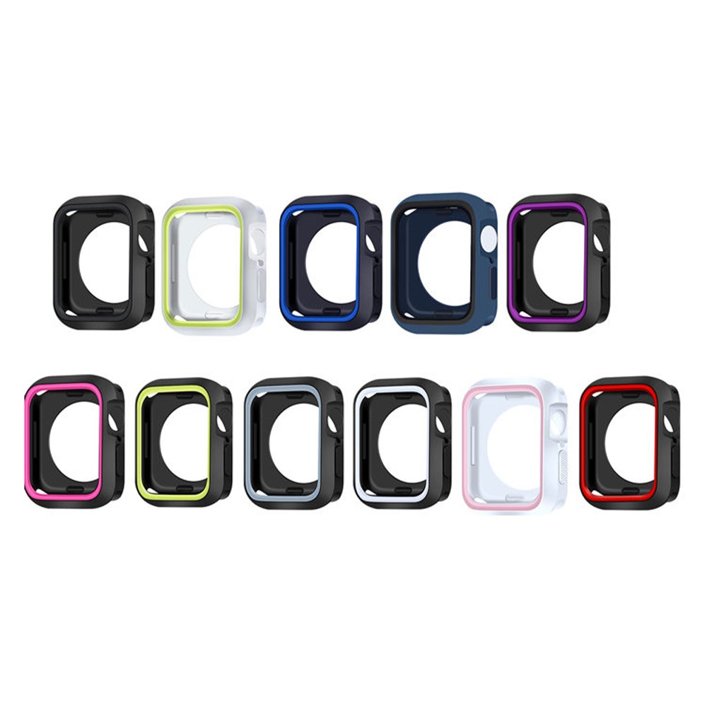 Scratch-resistant Dual Color Silicone Smart Watch Protective Case Cover Frame for Apple Watch Series 3/2/1 42mm - Black/Black-3