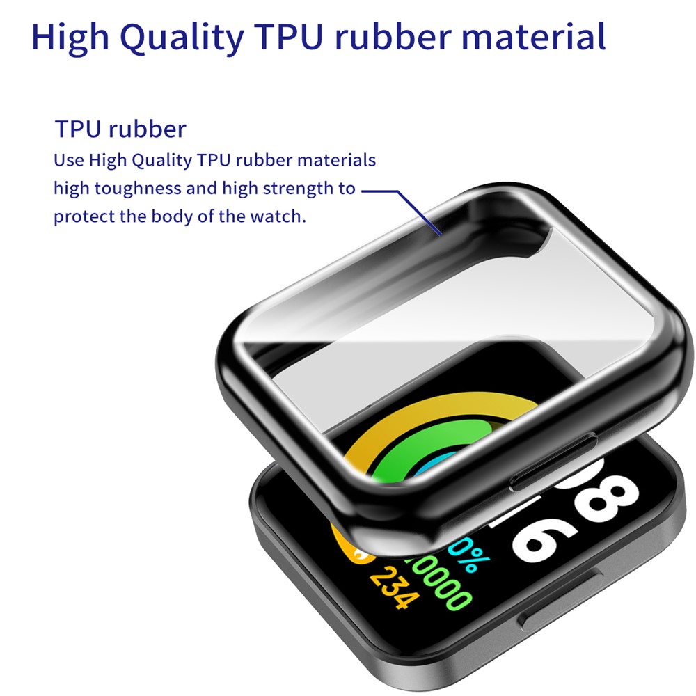 Full Coverage Soft TPU Smart Watch Protective Case with Transparent TPU Screen Protector for Xiaomi Redmi Watch 2 - Black-5