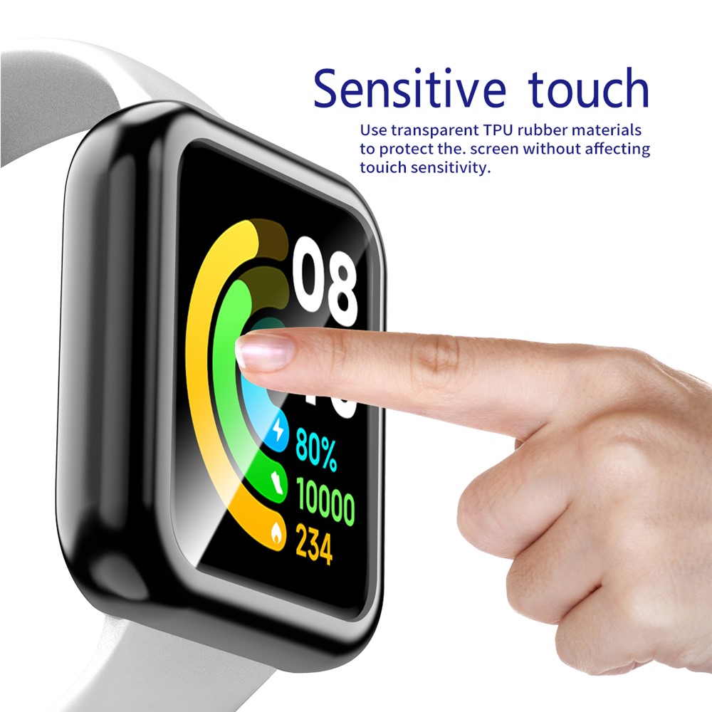 Full Coverage Soft TPU Smart Watch Protective Case with Transparent TPU Screen Protector for Xiaomi Redmi Watch 2 - Black-6