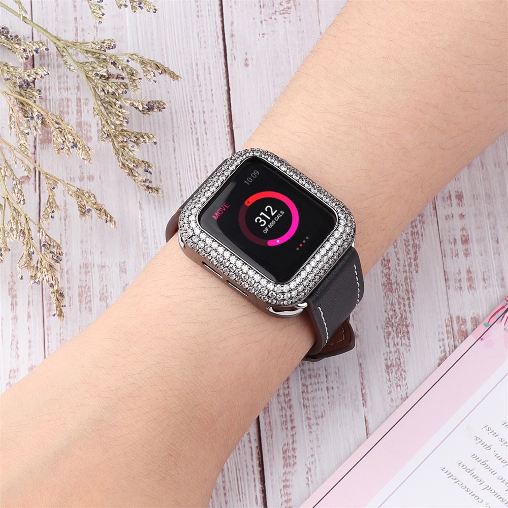 Zircon Decor Copper Anti-Scratch Watch Case Protective Cover for Apple Watch SE 44mm / Series 6/5/4 44mm - Grey-7