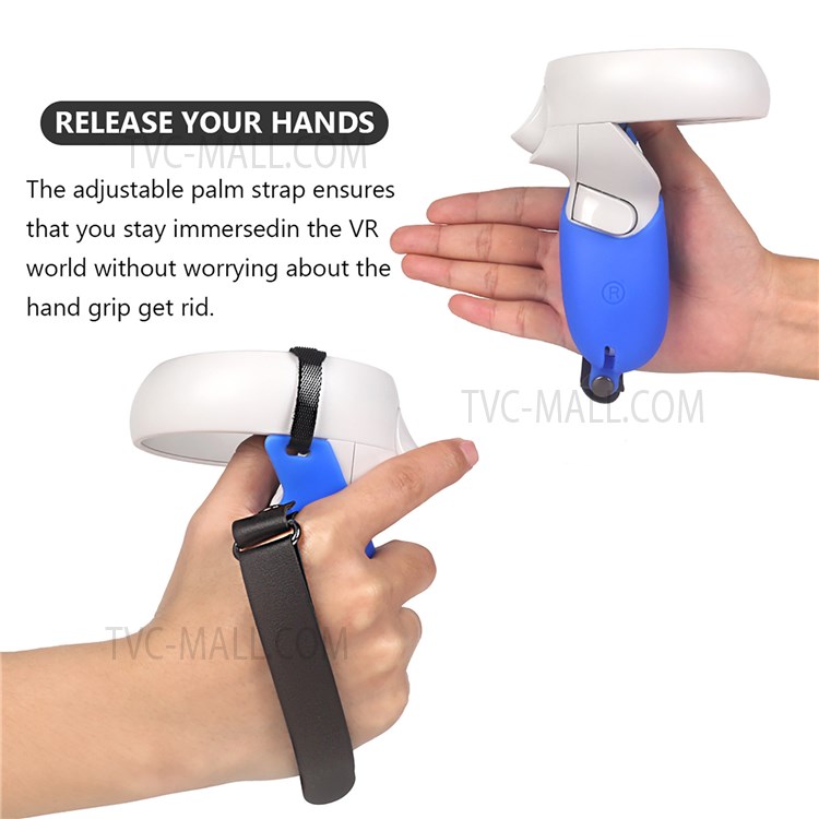 1 Pair Silicone Protective Grip Cover Handle Sleeve Case with Adjustable Palm Strap for Oculus Quest 2 VR Controller - Blue-2