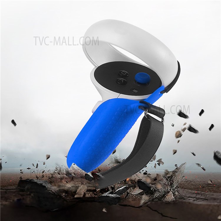 1 Pair Silicone Protective Grip Cover Handle Sleeve Case with Adjustable Palm Strap for Oculus Quest 2 VR Controller - Blue-6