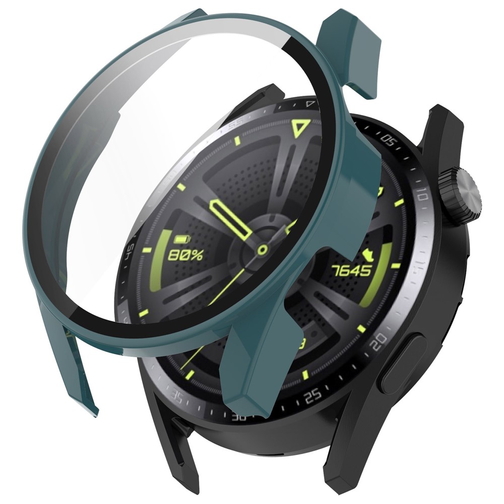 Scratch Resistant Overall Hard PC Cover with HD Tempered Glass Screen Protector for Huawei Watch GT 3 42mm - Blackish Green-1