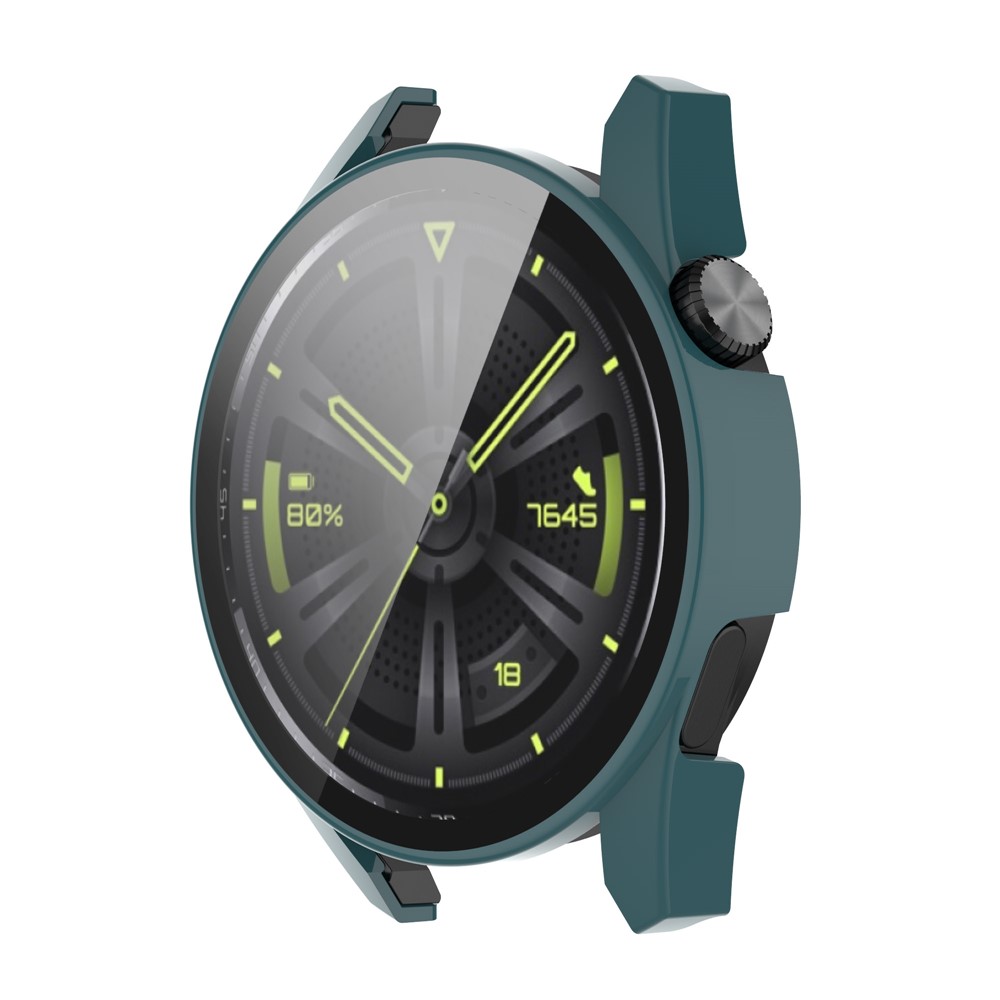 Scratch Resistant Overall Hard PC Cover with HD Tempered Glass Screen Protector for Huawei Watch GT 3 42mm - Blackish Green-2