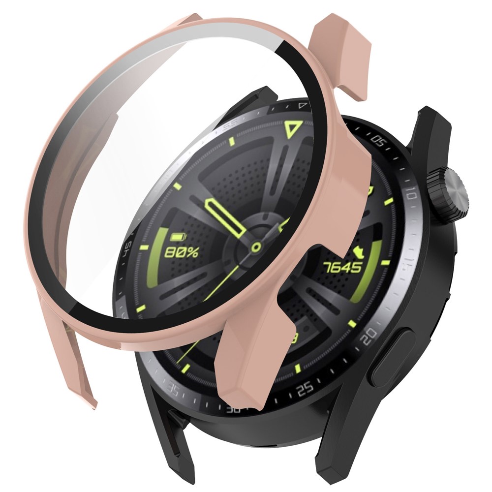 Full Coverage Hard PC Case with Tempered Glass Sensitive Touch Screen Protector for Huawei Watch GT 3 46mm - Pink-1