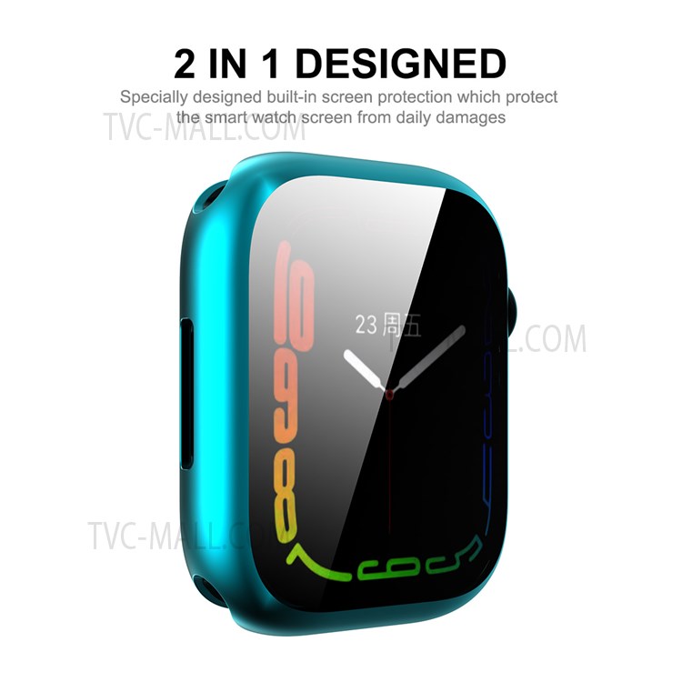 ENKAY Anti-scratch Soft TPU Protective Watch Case Cover with 9H Tempered Glass Screen Protector for Apple Watch Series 7 45mm - Cyan-2