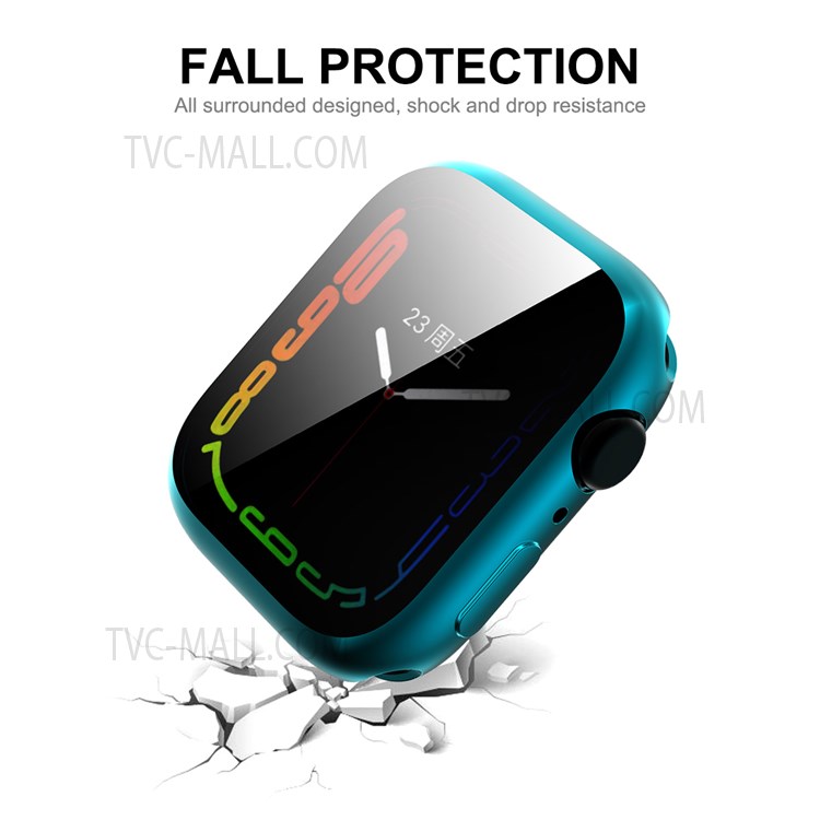 ENKAY Anti-scratch Soft TPU Protective Watch Case Cover with 9H Tempered Glass Screen Protector for Apple Watch Series 7 45mm - Cyan-6