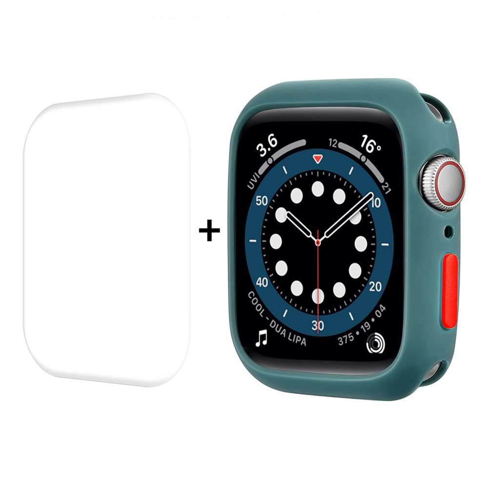 ENKAY Button Cover Soft TPU Watch Case Shell with Curved PET Full Size Screen Protector for Apple Watch Series 7 41mm - Green-1