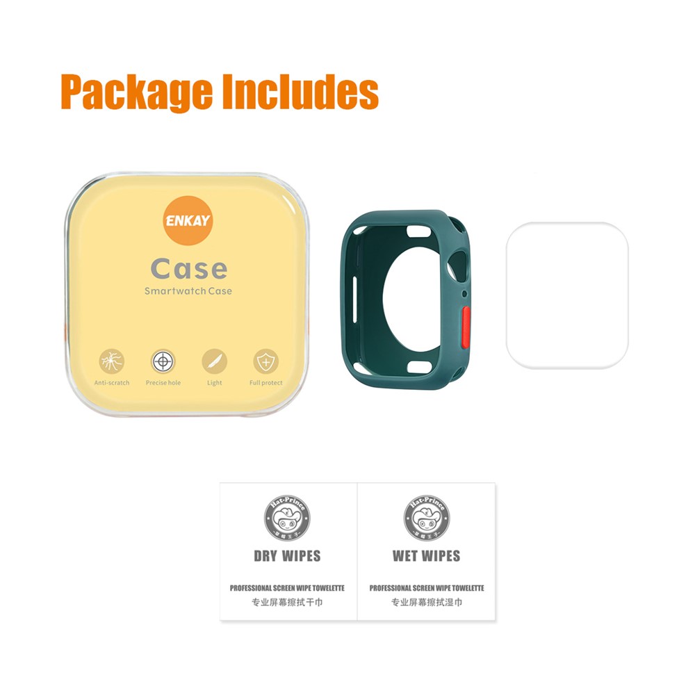 ENKAY Button Cover Soft TPU Watch Case Shell with Curved PET Full Size Screen Protector for Apple Watch Series 7 41mm - Green-10