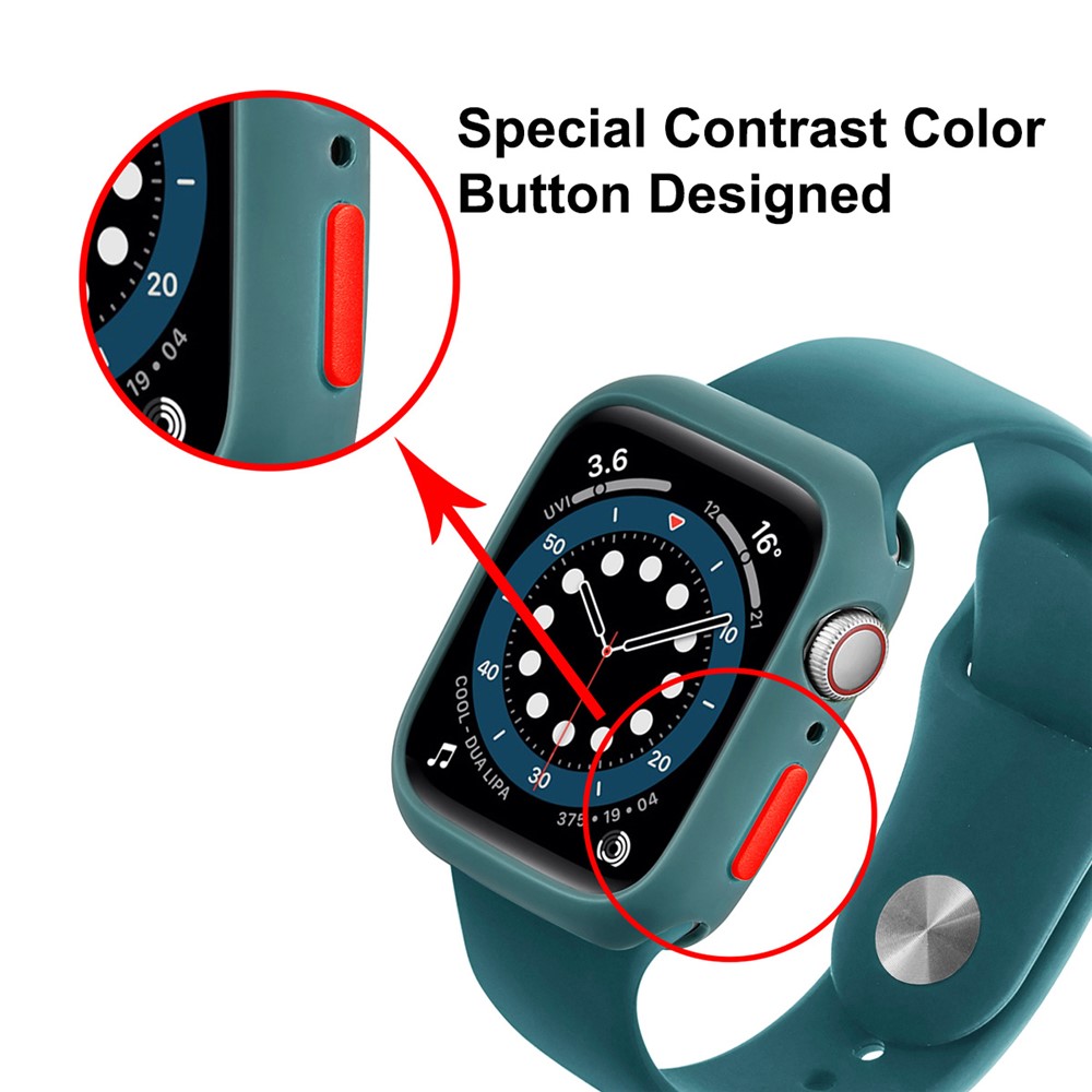 ENKAY Button Cover Soft TPU Watch Case Shell with Curved PET Full Size Screen Protector for Apple Watch Series 7 41mm - Green-4