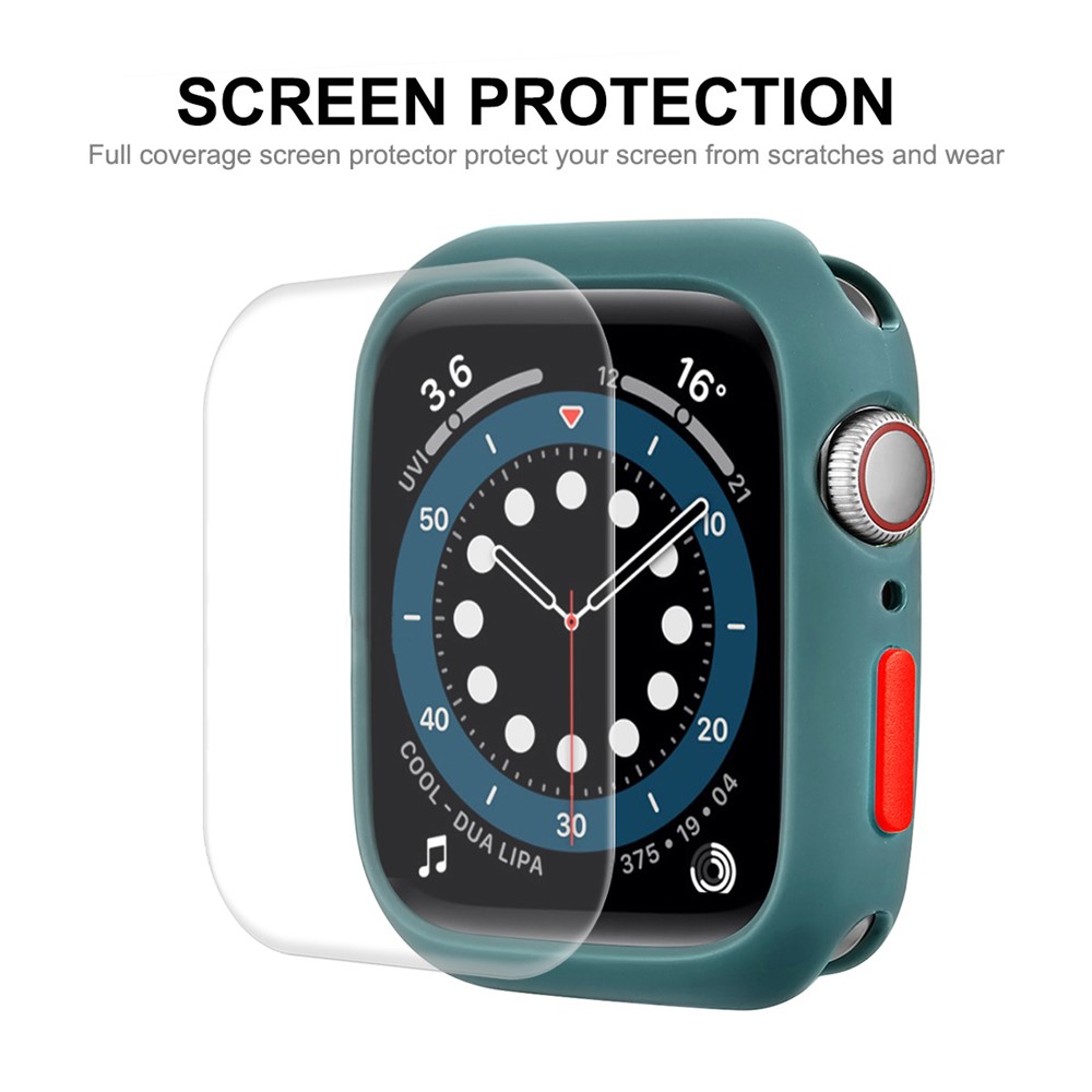 ENKAY Button Cover Soft TPU Watch Case Shell with Curved PET Full Size Screen Protector for Apple Watch Series 7 41mm - Green-5