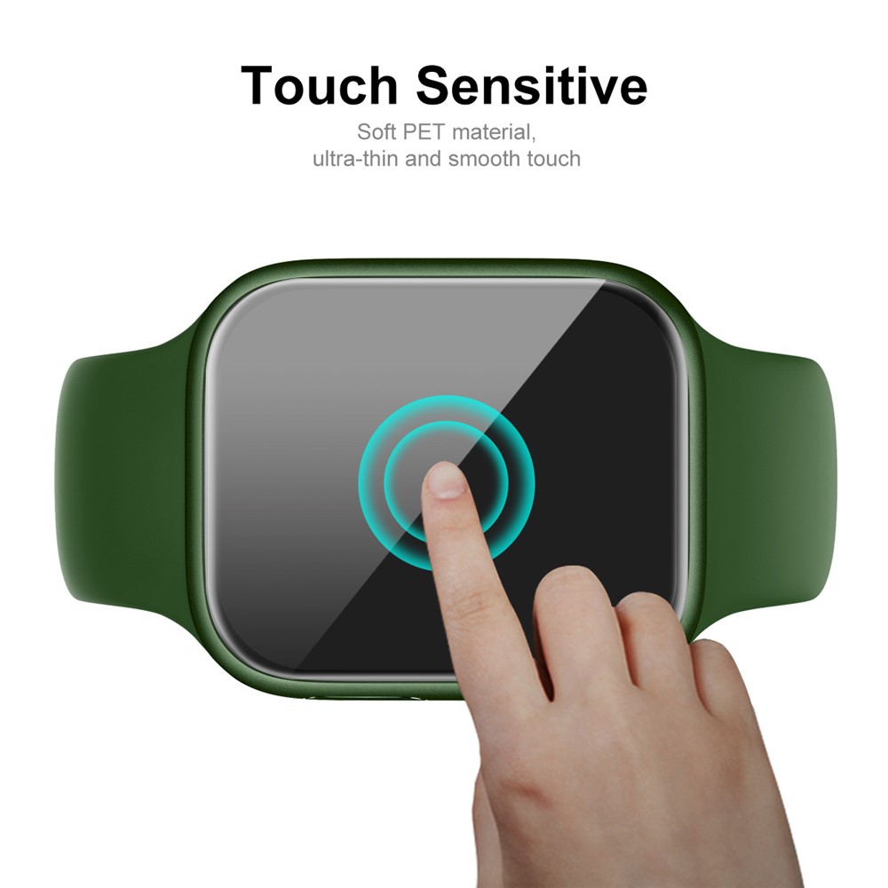 ENKAY Button Cover Soft TPU Watch Case Shell with Curved PET Full Size Screen Protector for Apple Watch Series 7 41mm - Green-6