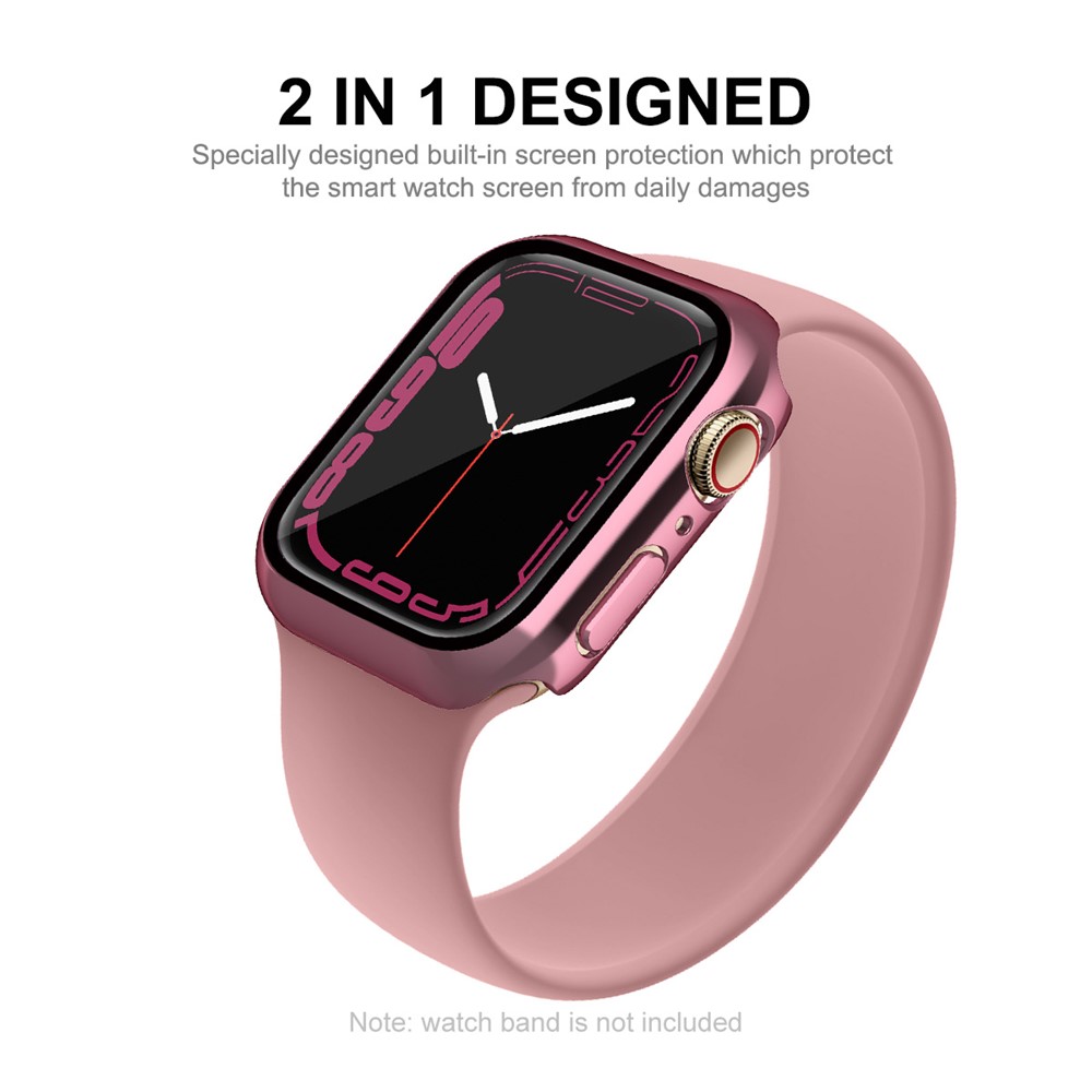 ENKAY Electroplating PC Anti-drop Smart Watch Protective Case with 9H Tempered Glass Screen Protector for Apple Watch Series 7 41mm - Pink-2