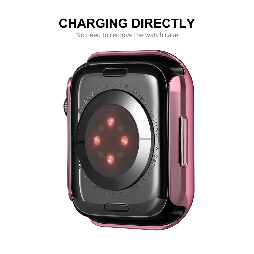 ENKAY Electroplating PC Anti-drop Smart Watch Protective Case with 9H Tempered Glass Screen Protector for Apple Watch Series 7 41mm - Pink-3