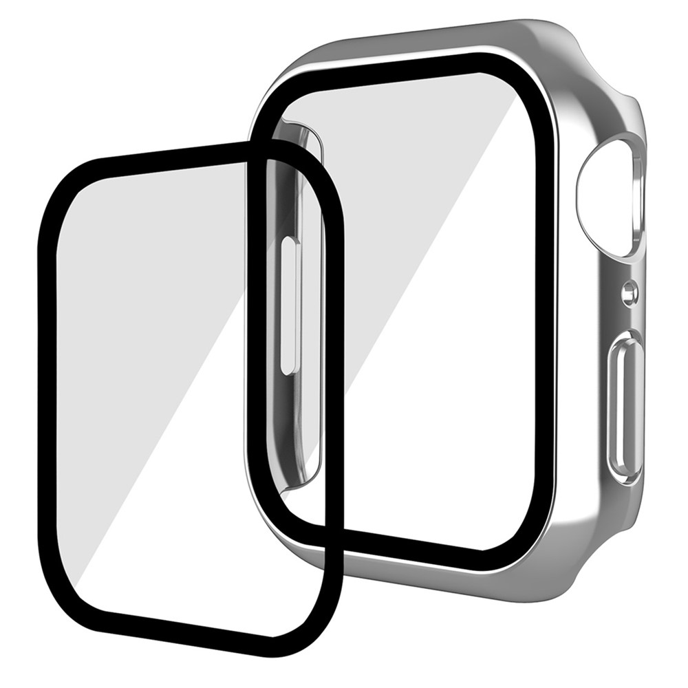 ENKAY 9H Tempered Glass Screen Protector Electroplating Hard PC Watch Case Cover for Apple Watch Series 7 45mm - Silver-1
