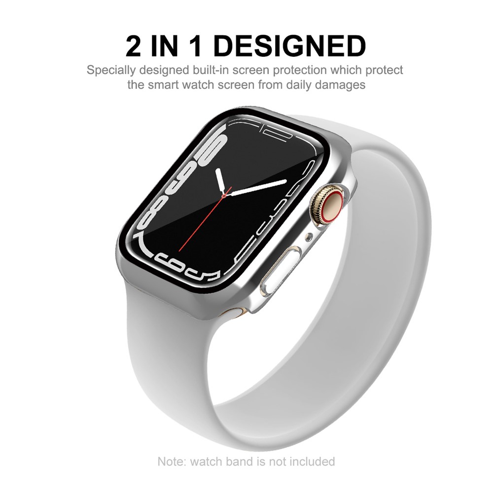 ENKAY 9H Tempered Glass Screen Protector Electroplating Hard PC Watch Case Cover for Apple Watch Series 7 45mm - Silver-2