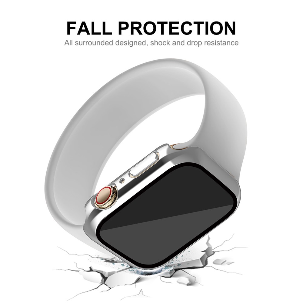 ENKAY 9H Tempered Glass Screen Protector Electroplating Hard PC Watch Case Cover for Apple Watch Series 7 45mm - Silver-5