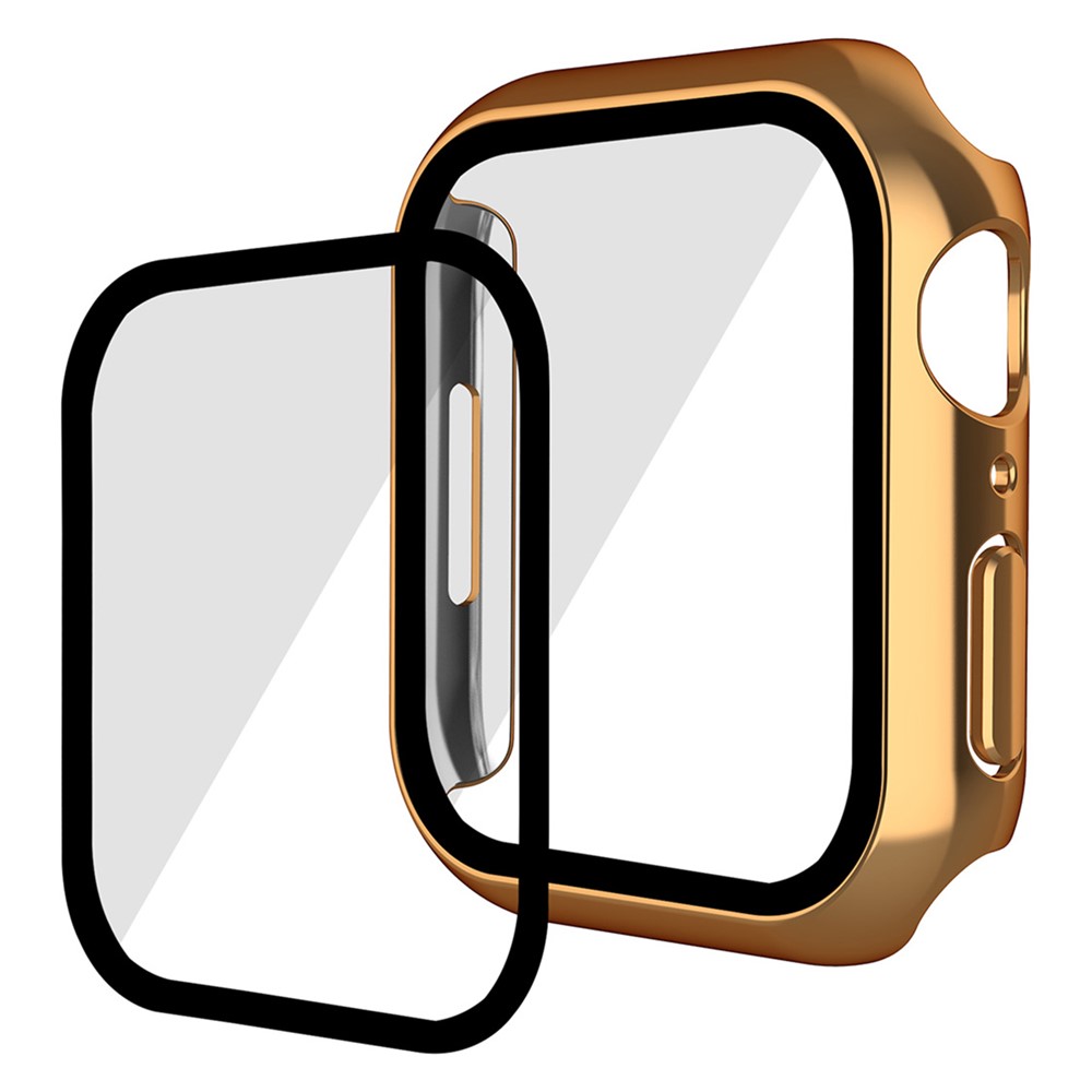 ENKAY 9H Tempered Glass Screen Protector Electroplating Hard PC Watch Case Cover for Apple Watch Series 7 45mm - Rose Gold-1