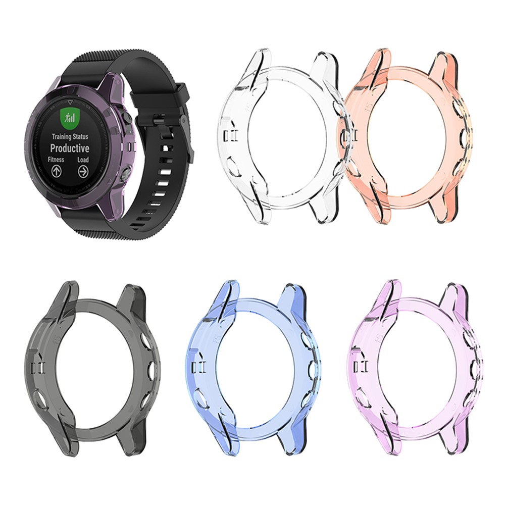 Transparent Watch Case for Garmin Fenix 5/5 Plus Full Coverage Soft TPU Protective Cover - Transparent Pink-8
