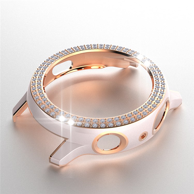 For Samsung Galaxy Watch Active2 44mm Two Row Rhinestones Decor Smartwatch Case PC Electroplating Half Protective Cover - Pink/Rose Gold-10