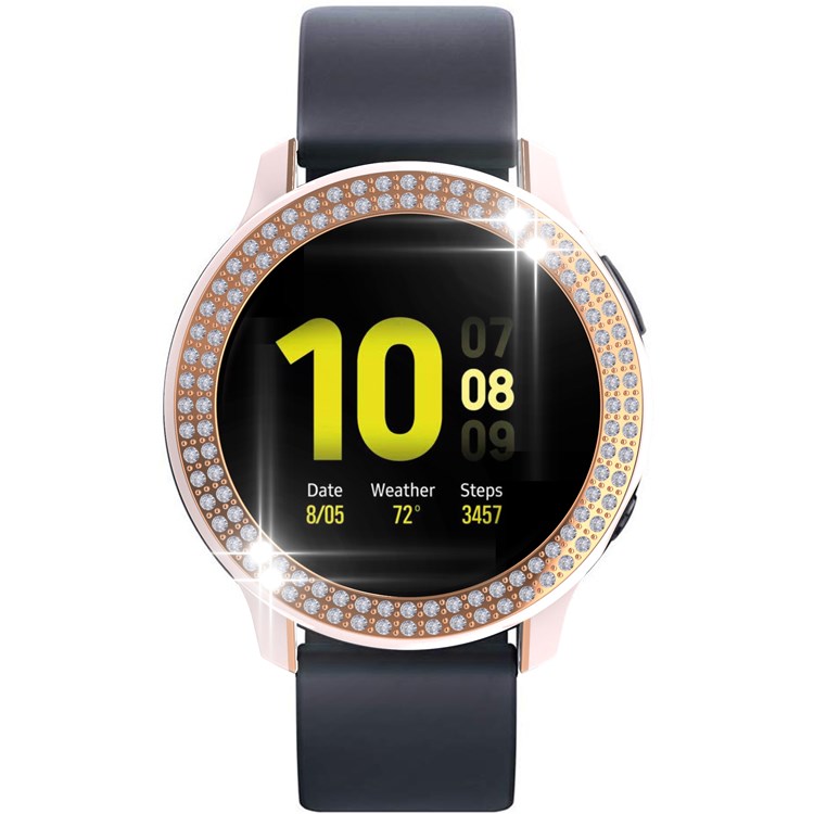 For Samsung Galaxy Watch Active2 44mm Two Row Rhinestones Decor Smartwatch Case PC Electroplating Half Protective Cover - Pink/Rose Gold-2